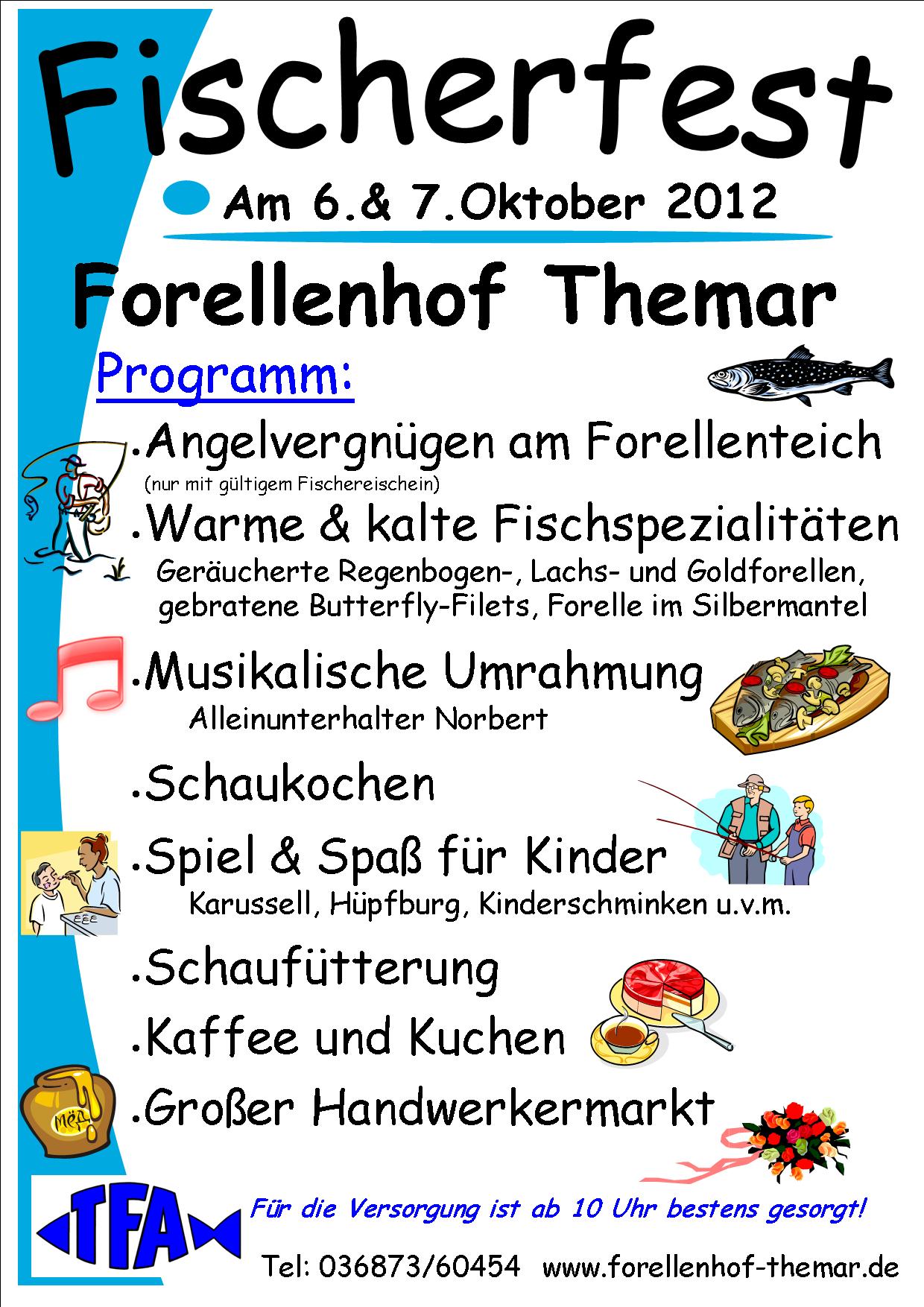 Fischerfest-Plakat 2012, in Microsoft Publisher gebaut: Cliparts, bunte Schrift, Programmübersicht